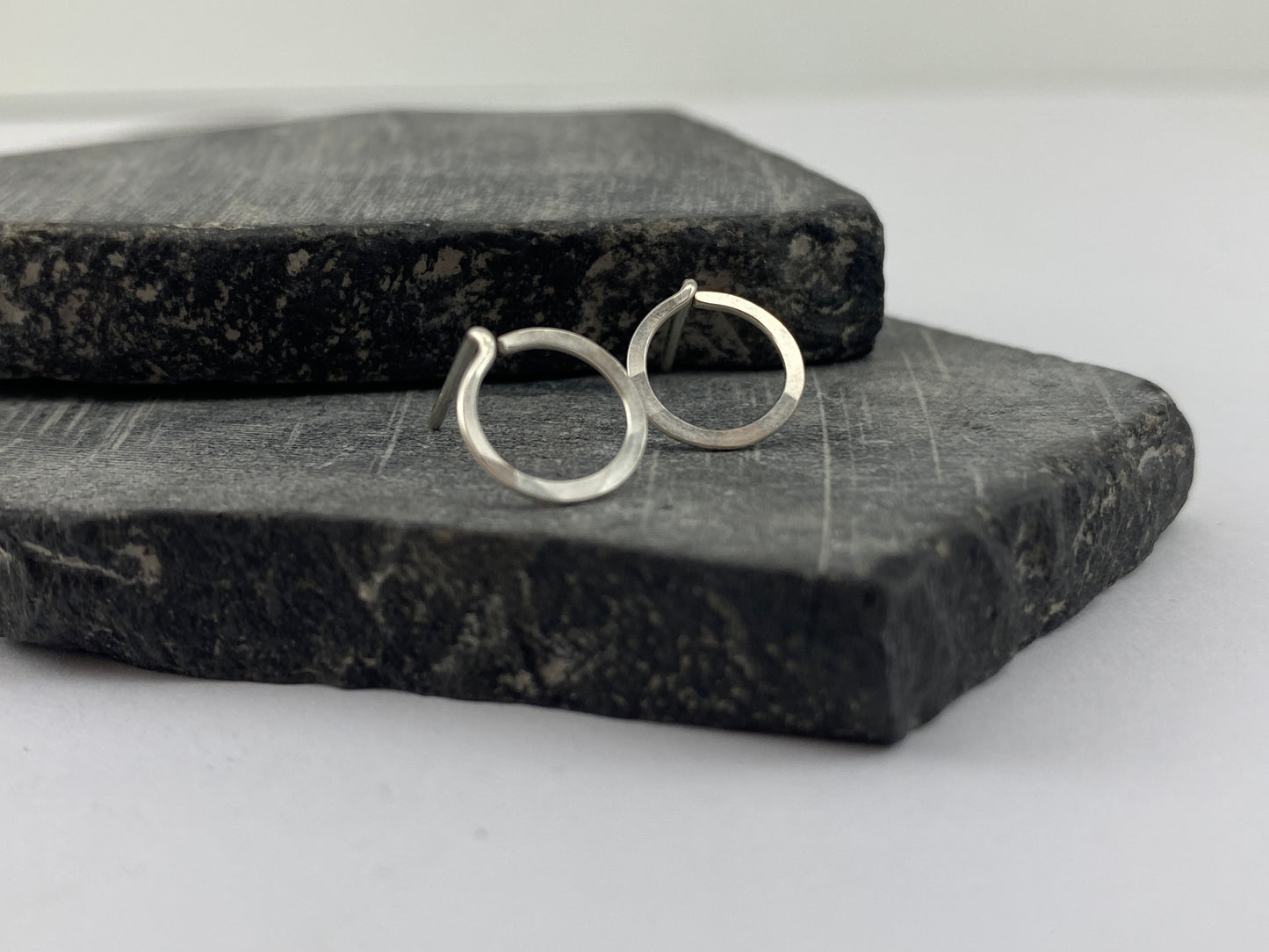 Hammered Silver Circle Stud Earrings | Sterling Silver Posts | Tiny Earrings