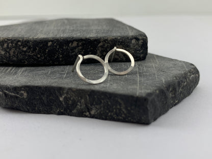 Hammered Silver Circle Stud Earrings | Sterling Silver Posts | Tiny Earrings