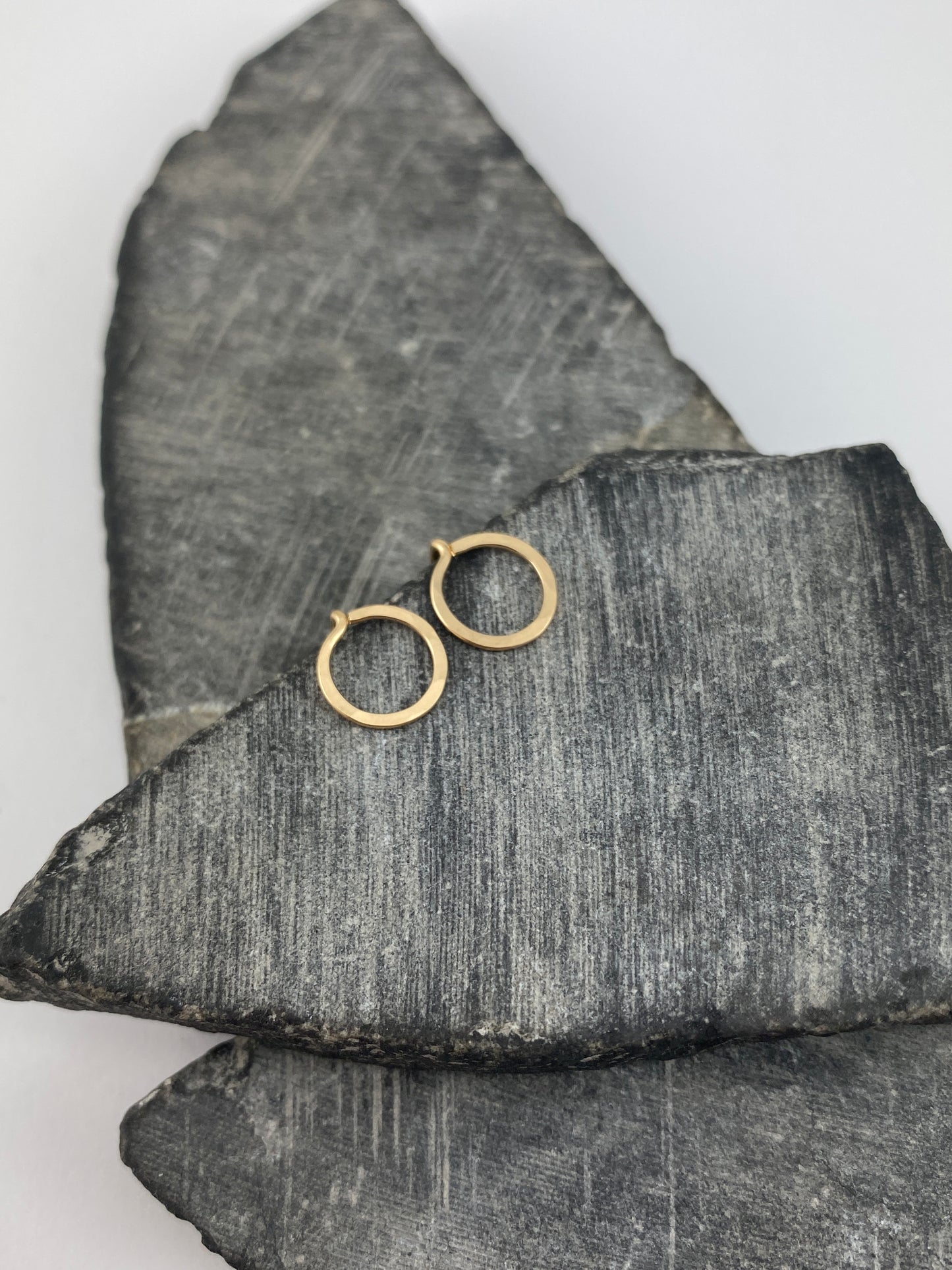 Hammered Gold Circle Stud Earrings | 14 k Gold Fill Posts | Dainty Earrings