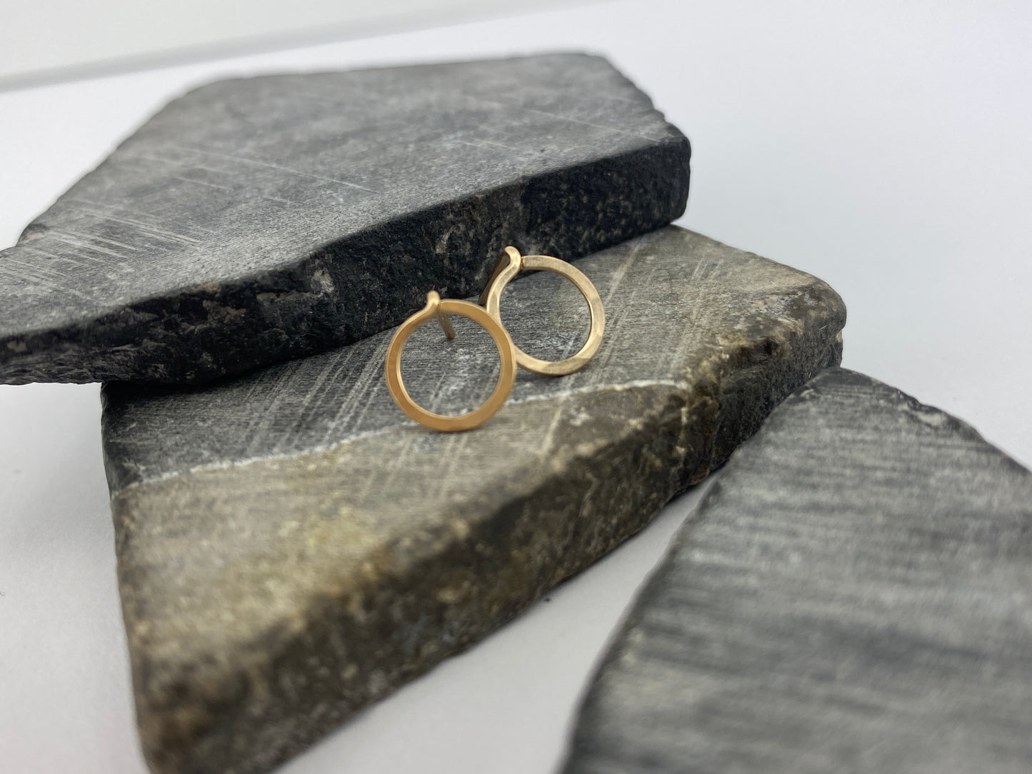 Hammered Gold Circle Stud Earrings | 14 k Gold Fill Posts | Dainty Earrings