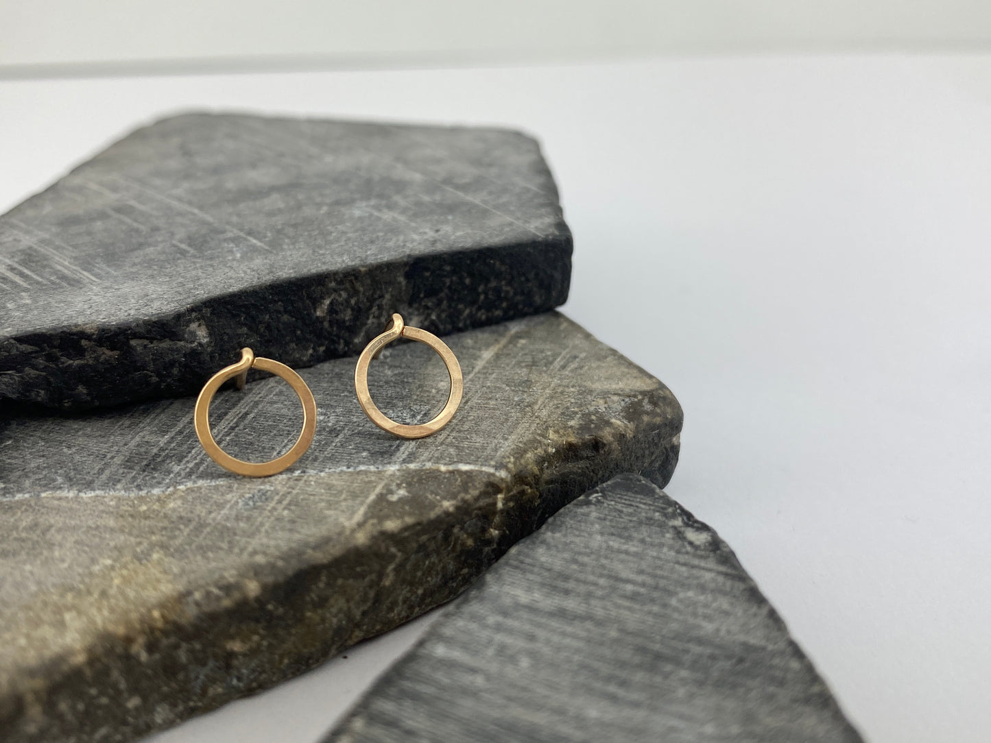 Hammered Gold Circle Stud Earrings | 14 k Gold Fill Posts | Dainty Earrings