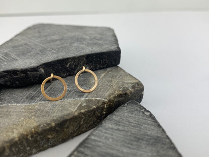 Hammered Gold Circle Stud Earrings | 14 k Gold Fill Posts | Dainty Earrings