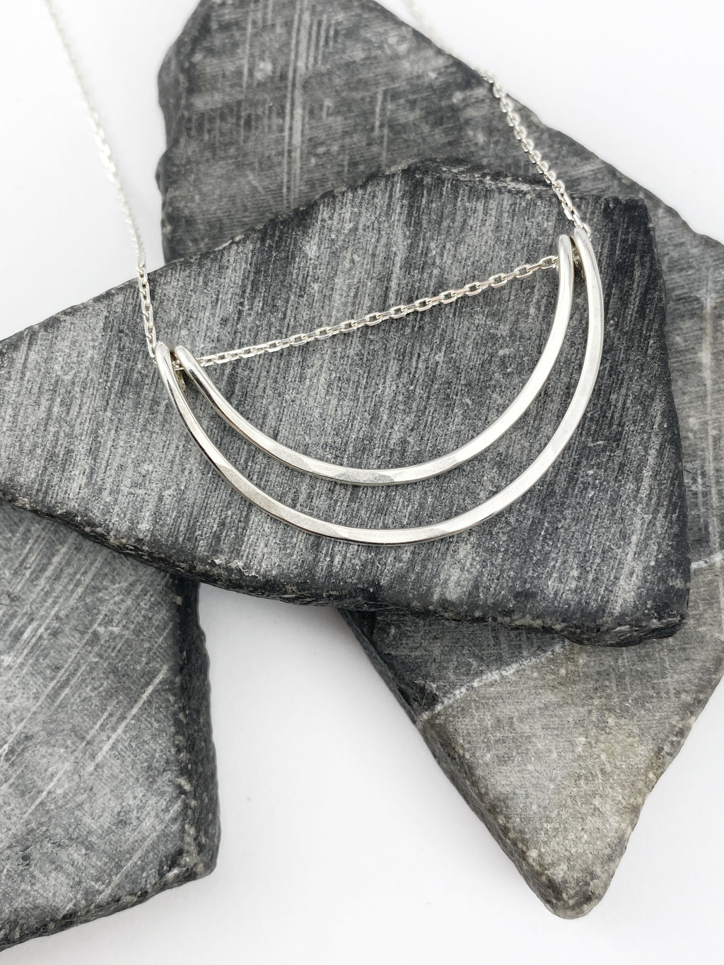 Sterling Silver Half Moon Necklace | Crescent Moon Necklace | Hammered Moon Pendant | Celestial Jewelry | Sterling Silver | Layering Necklace | Rainbow Necklace