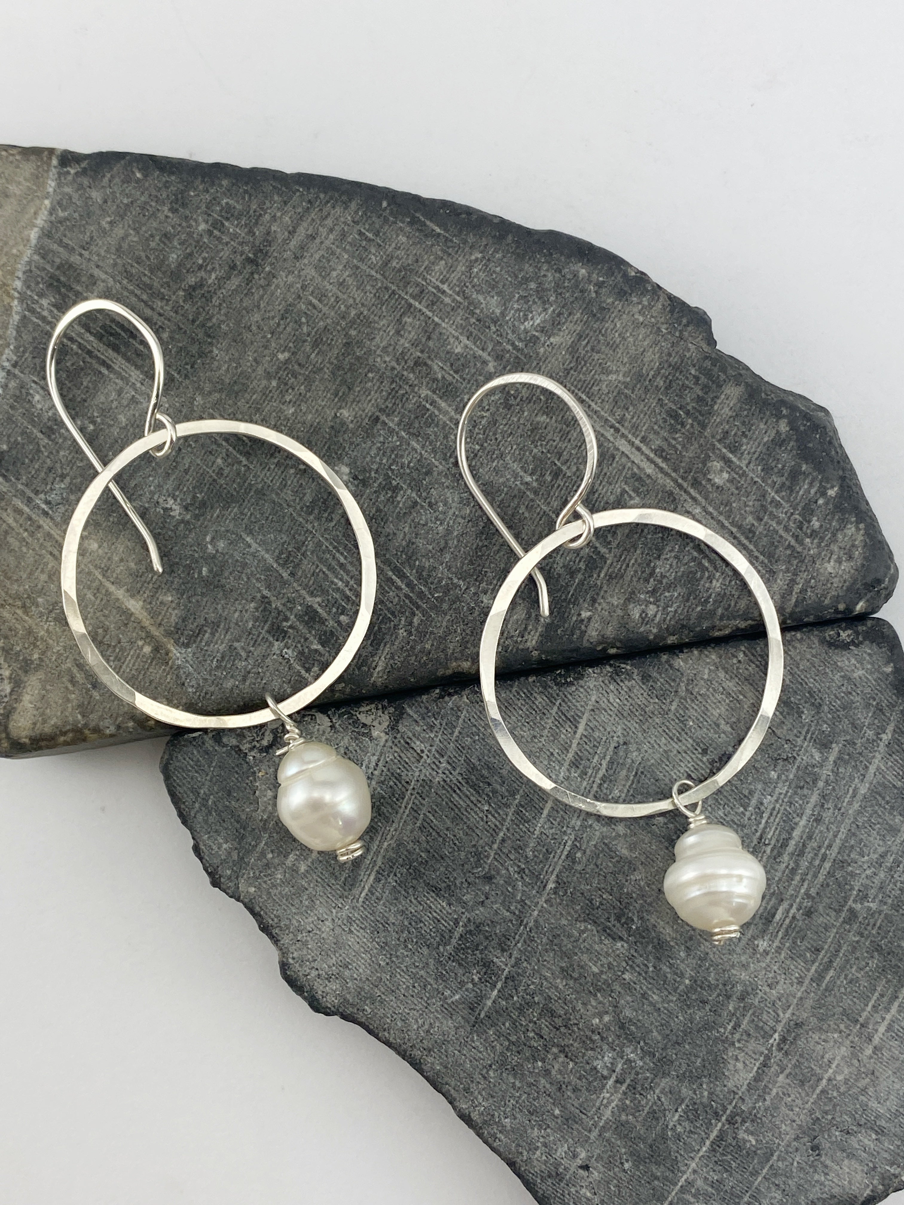 Sterling Silver Pearl Hoop Earrings