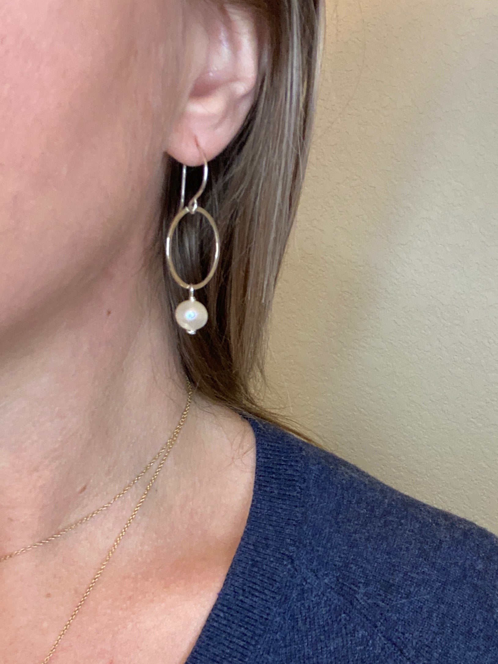 Sterling Silver Pearl Hoop Earrings