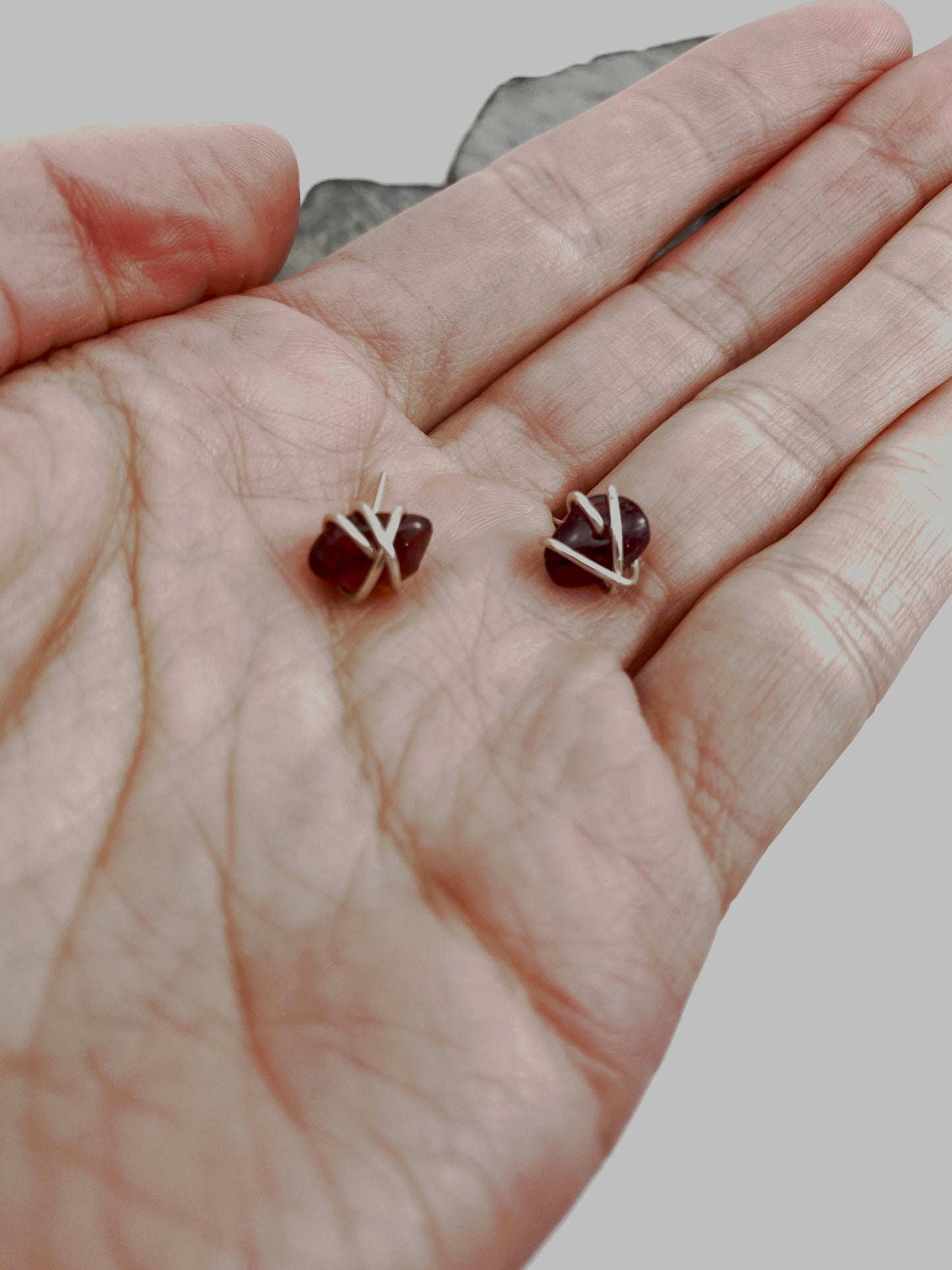 Rose Gold Wrapped Garnet Stud Earrings | Minimalist Posts | Rose Gold Studs | January Birthstone | Birthstone Earrings | Garnet Jewelry | Modern Earrings