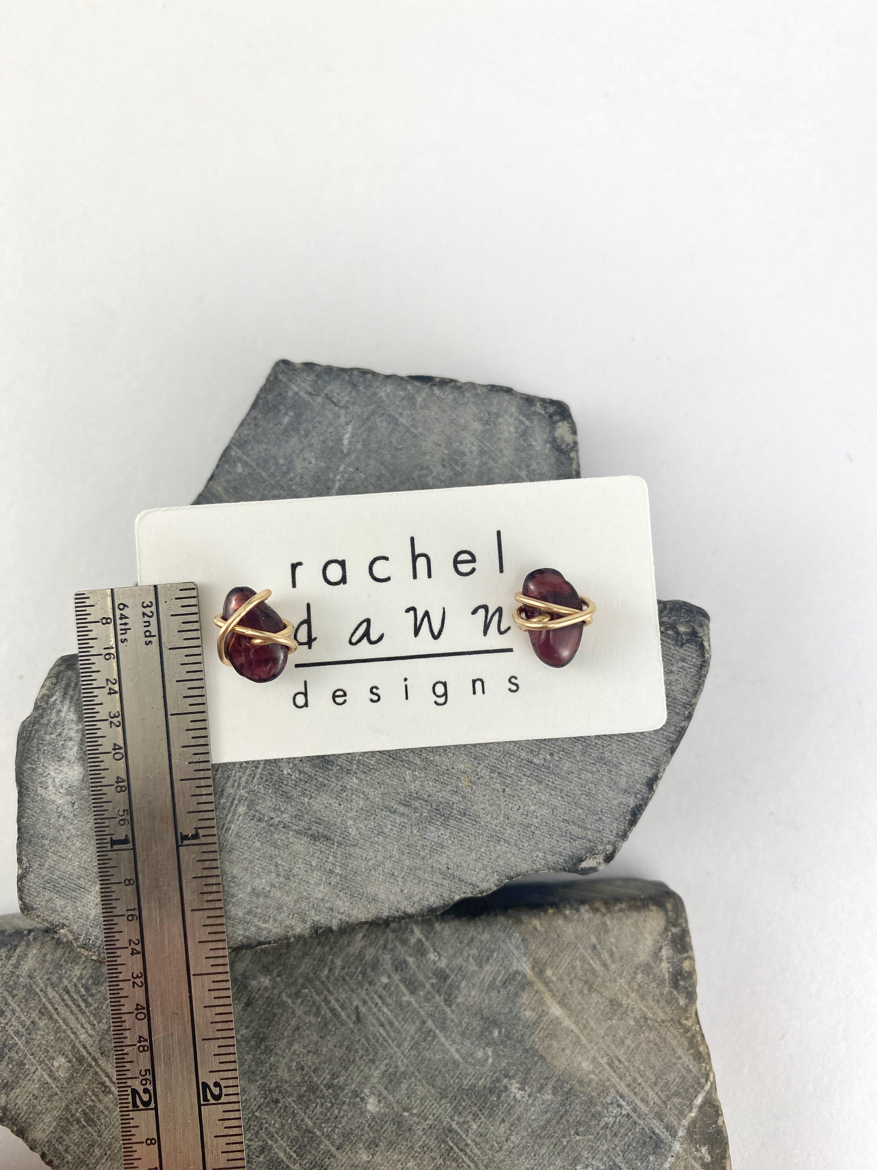 Rachel-dawn-designs-gold-wrapped-garnet-stud-earrings