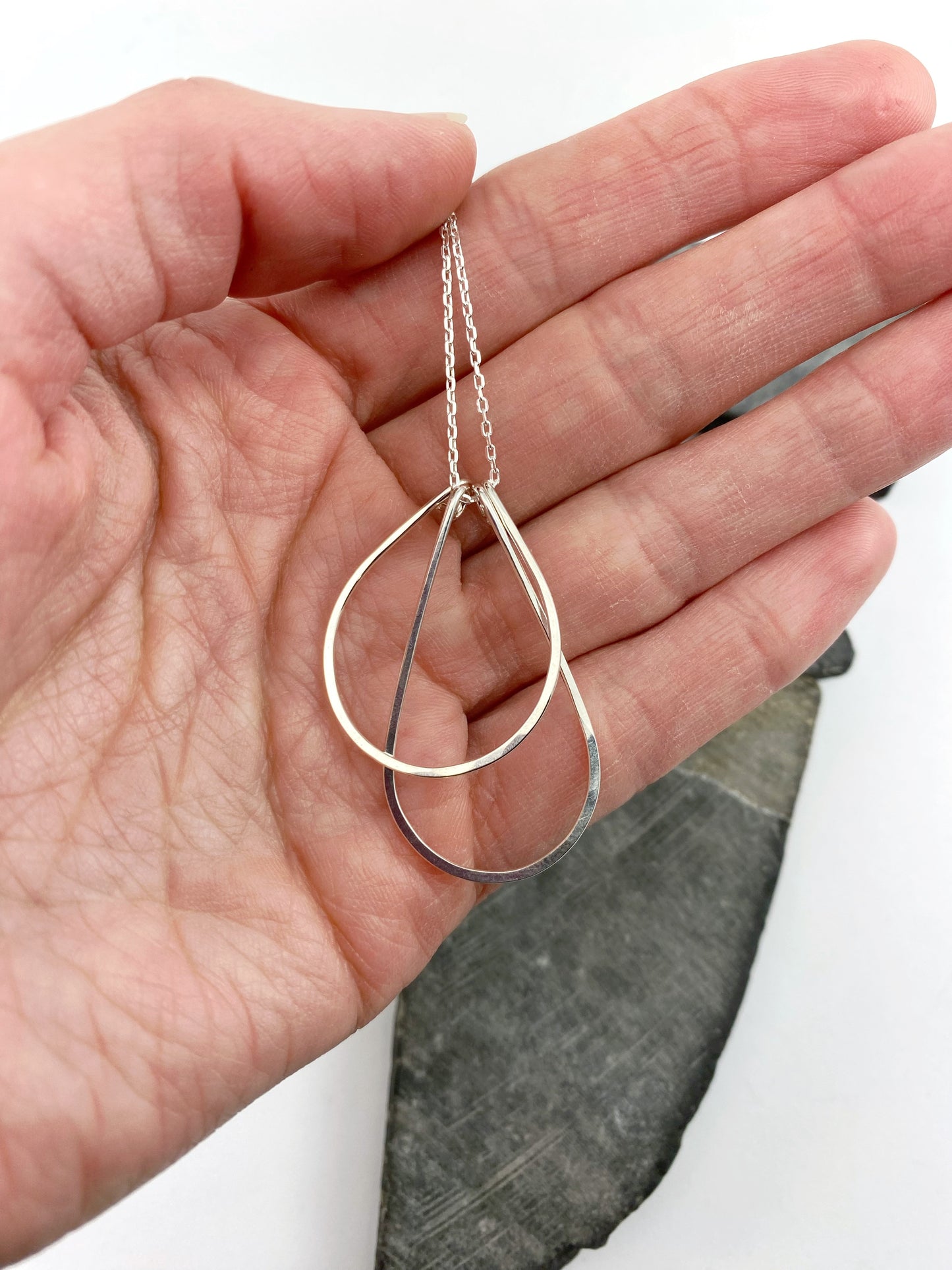 Sterling Silver Art Deco Necklace | Teardrop Necklace | Geometric Necklace | Hammered Pendant | Layering Necklace | Sterling Silver