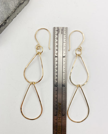 Gold Double Teardrop Earrings | Waterfall Earrings | Gold Boho Earrings | 14 K Gold Fill