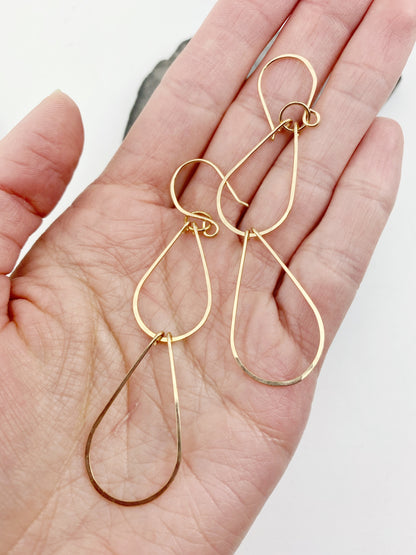 Gold Double Teardrop Earrings | Waterfall Earrings | Gold Boho Earrings | 14 K Gold Fill