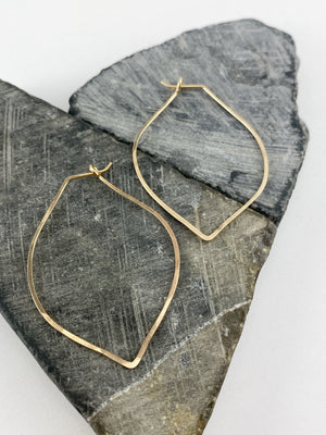 Gold Petal Hoop Earrings | Boho Hoops | Geometric Earrings | Petal Shaped Hoops | 14 K Gold Fill | Handmade Hammered Hoops