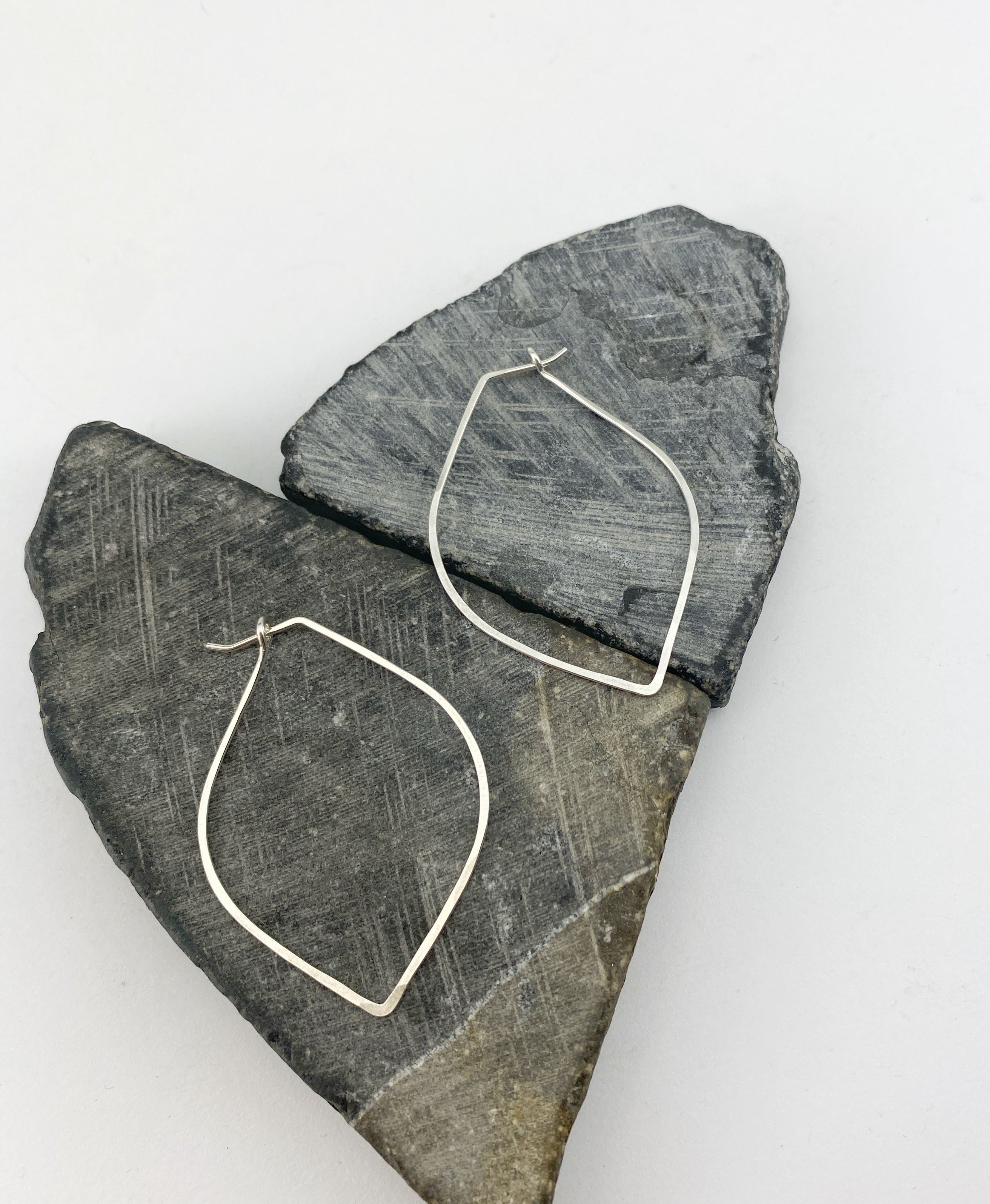 Sterling Silver Petal Hoop Earrings | Boho Hoops | Geometric Earrings | Petal Shaped Hoops | Sterling Silver | Handmade Hammered Hoops