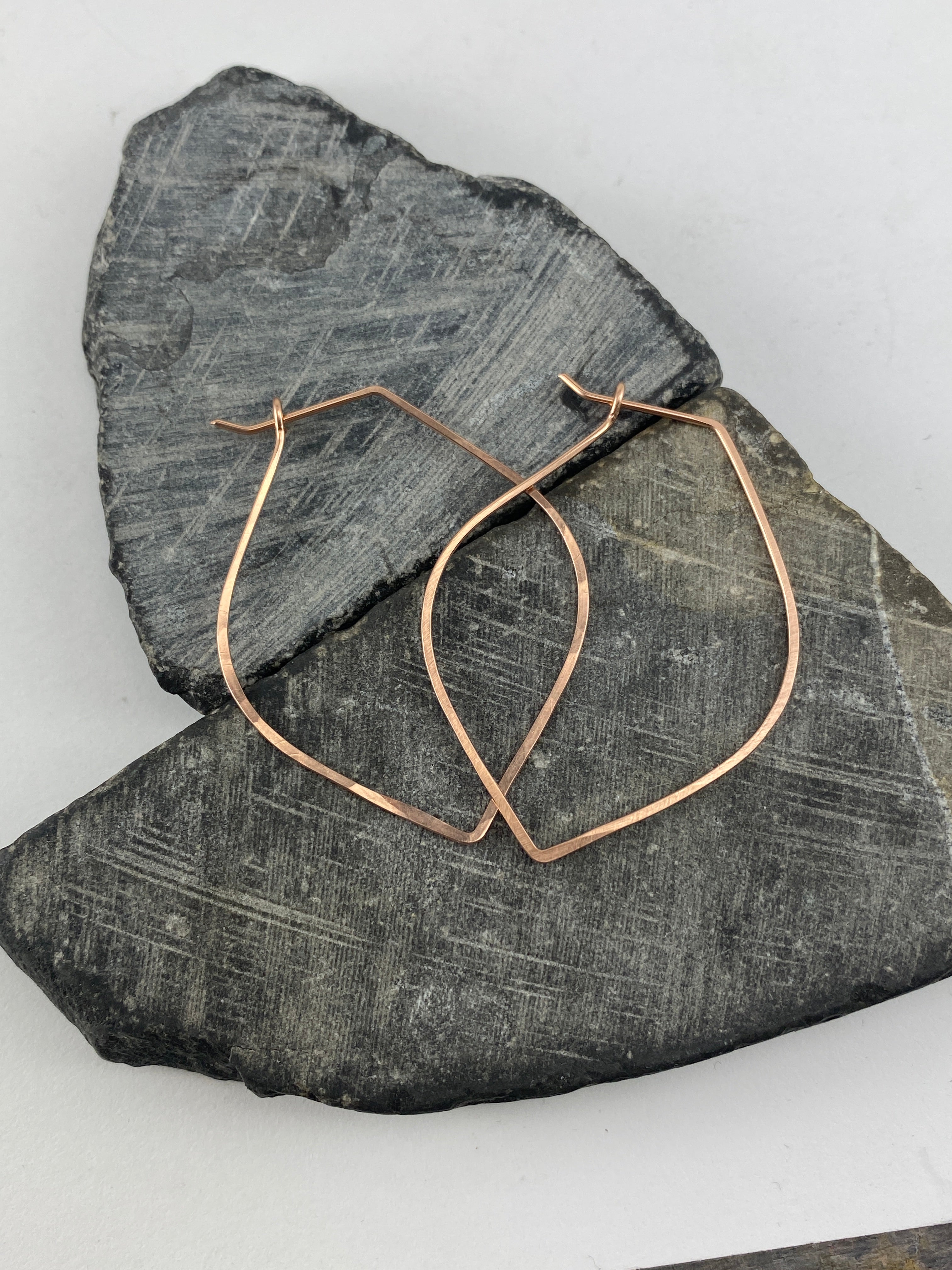 Rose Gold Petal Hoop Earrings | Boho Hoops | Geometric Earrings | Petal Shaped Hoops | 14k Rose Gold Fill | Handmade Hammered Hoops