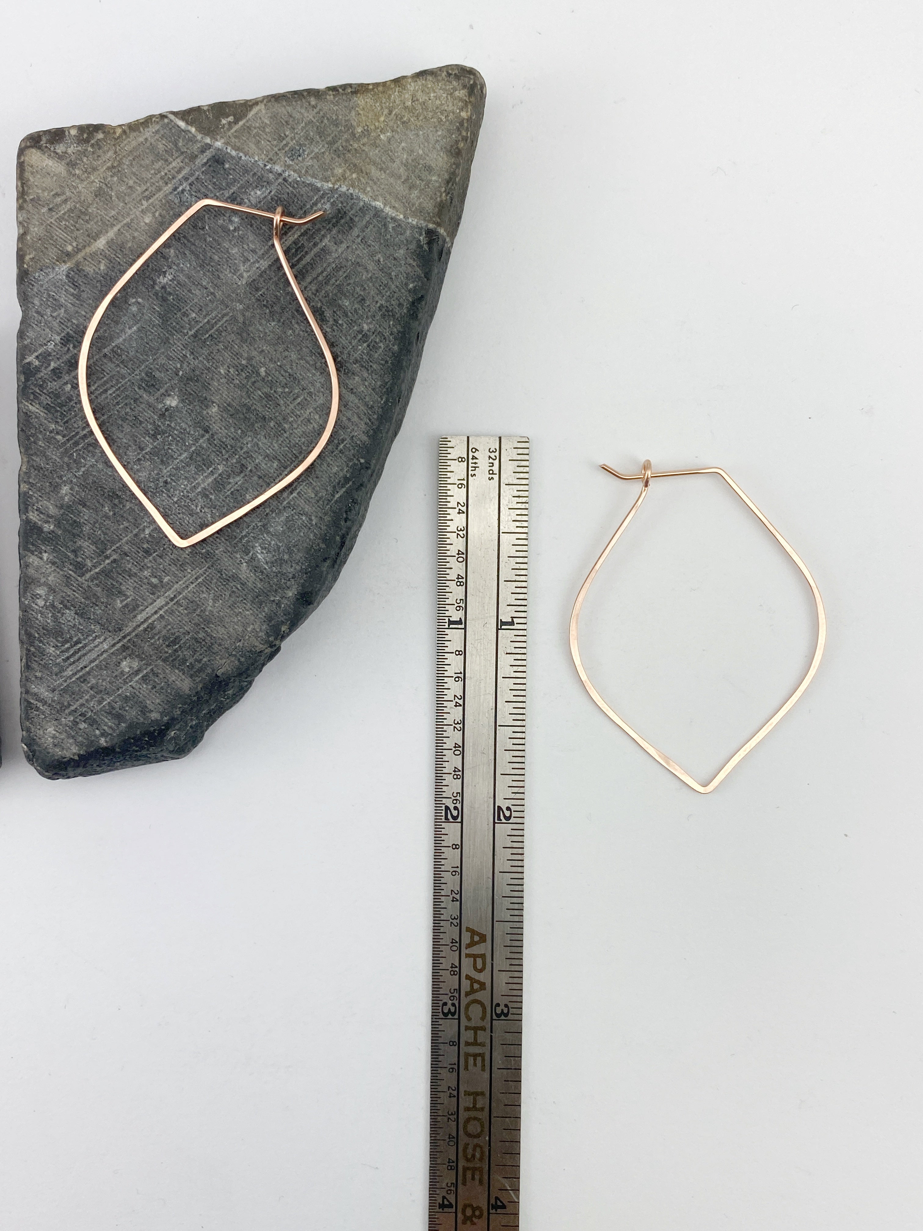 Rose Gold Petal Hoop Earrings | Boho Hoops | Geometric Earrings | Petal Shaped Hoops | 14k Rose Gold Fill | Handmade Hammered Hoops