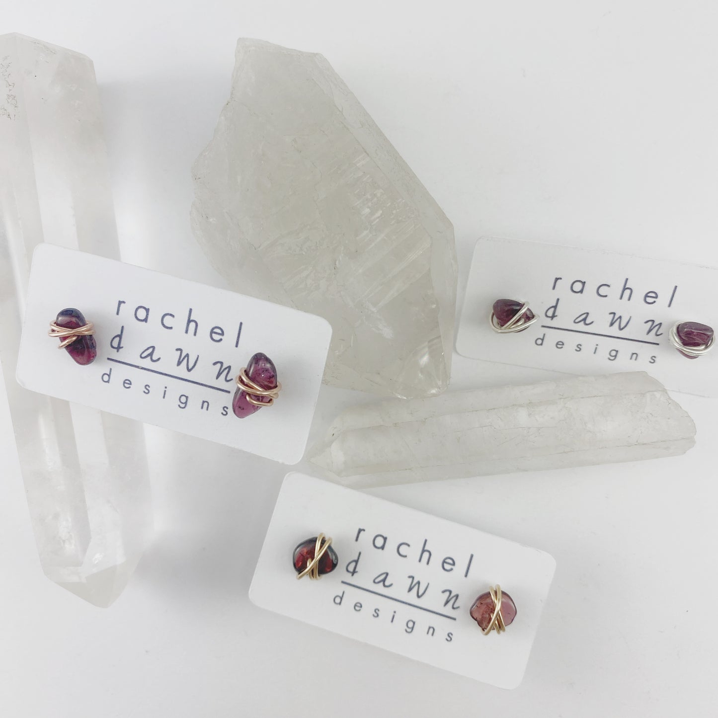Sterling Silver Wrapped Garnet Stud Earrings | Minimalist Posts | Silver Studs | January Birthstone | Birthstone Earrings | Garnet Jewelry | Modern Earrings