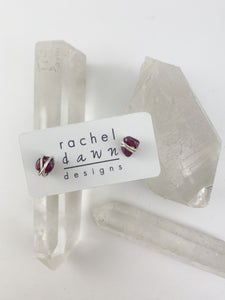 Sterling Silver Wrapped Garnet Stud Earrings | Minimalist Posts | Silver Studs | January Birthstone | Birthstone Earrings | Garnet Jewelry | Modern Earrings