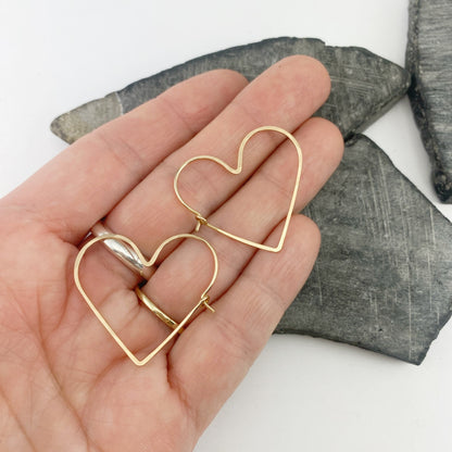 Gold Heart Hoop Earrings | Boho Hoops | Geometric Earrings | Heart Shaped Hoops | 14 K Gold Fill | Handmade Hammered Hoops