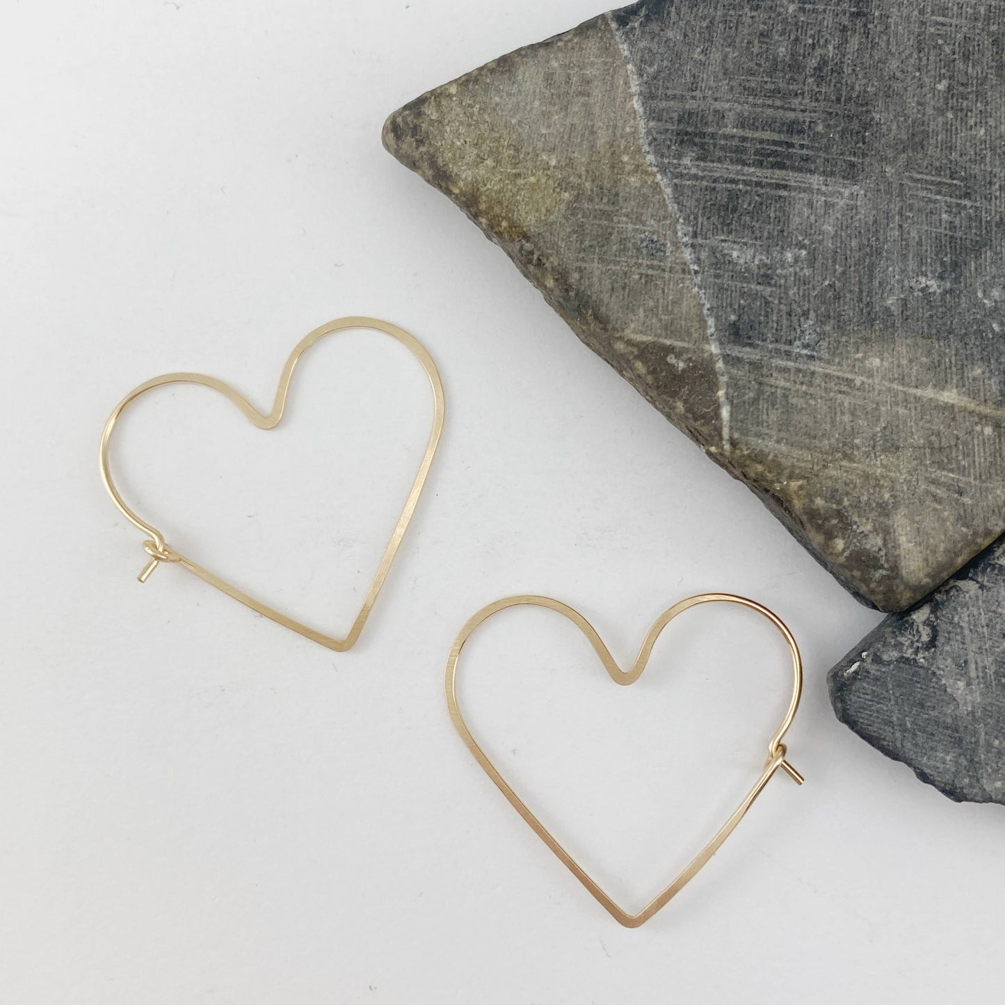 Gold Heart Hoop Earrings | Boho Hoops | Geometric Earrings | Heart Shaped Hoops | 14 K Gold Fill | Handmade Hammered Hoops