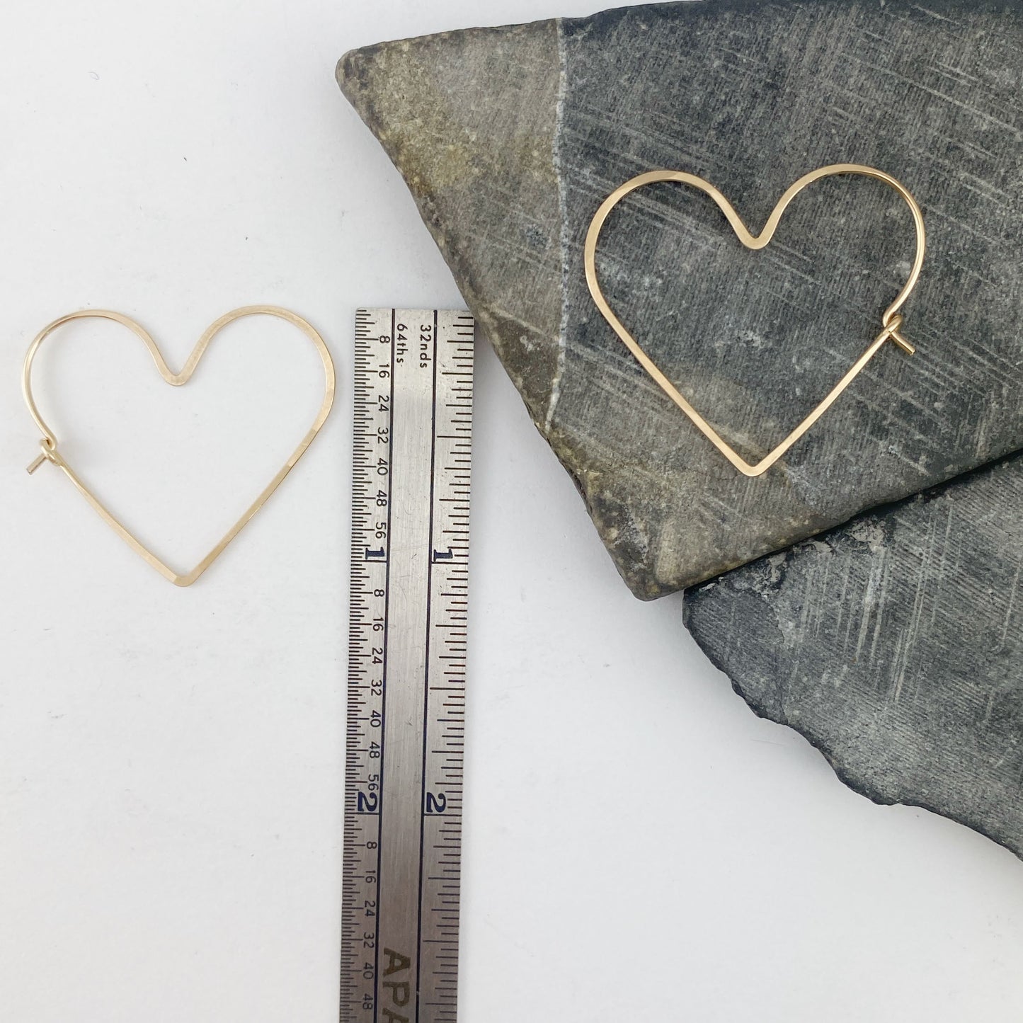 Gold Heart Hoop Earrings | Boho Hoops | Geometric Earrings | Heart Shaped Hoops | 14 K Gold Fill | Handmade Hammered Hoops