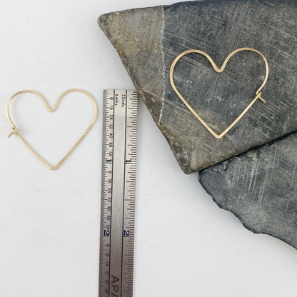 Gold Heart Hoop Earrings | Boho Hoops | Geometric Earrings | Heart Shaped Hoops | 14 K Gold Fill | Handmade Hammered Hoops