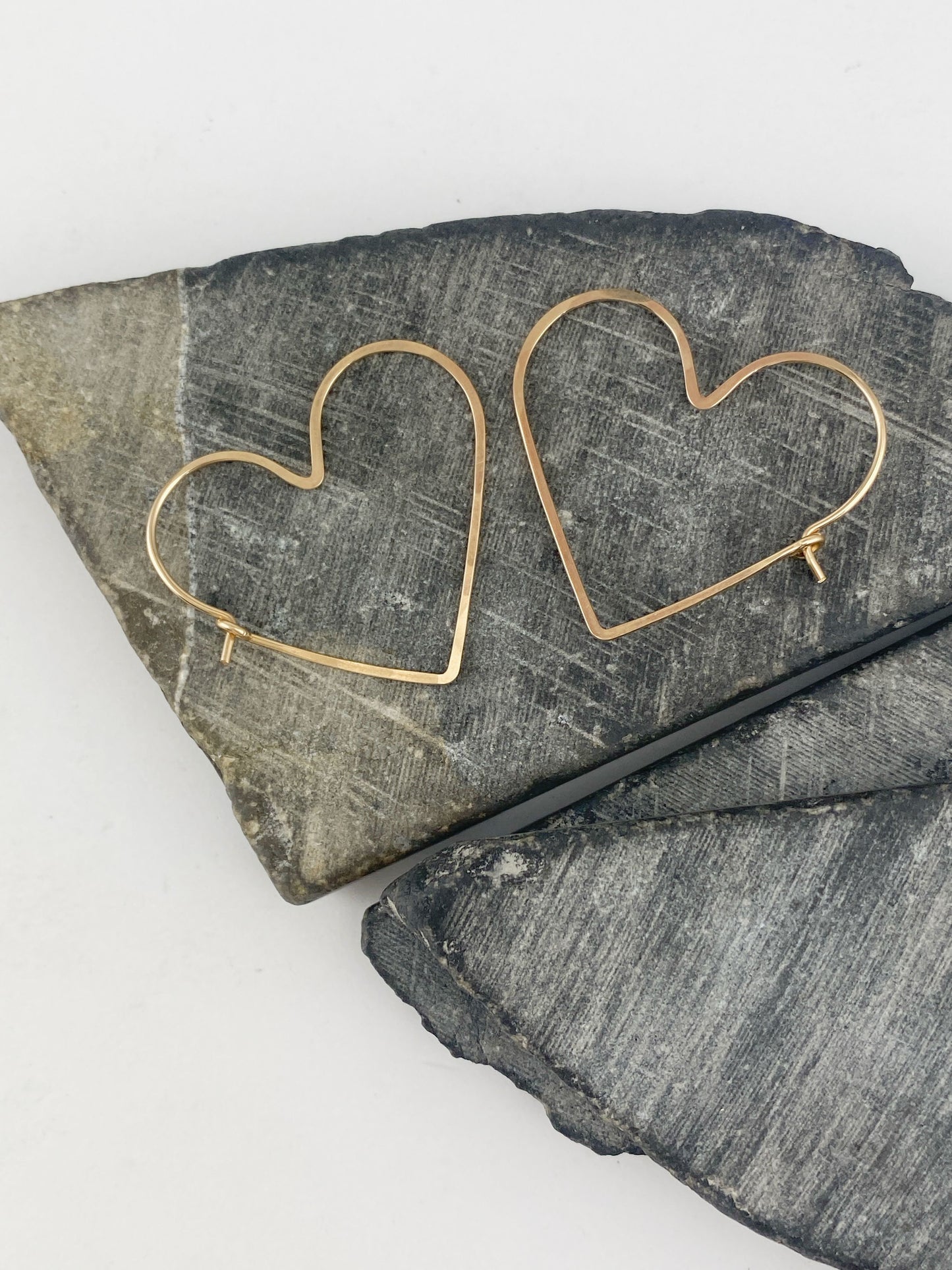 Gold Heart Hoop Earrings | Boho Hoops | Geometric Earrings | Heart Shaped Hoops | 14 K Gold Fill | Handmade Hammered Hoops