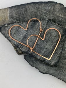 Rose Gold Heart Hoop Earrings | Boho Hoops | Geometric Earrings | Heart Shaped Hoops | 14 K Rose Gold Fill | Handmade Hammered Hoops