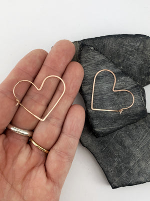 Rose Gold Heart Hoop Earrings | Boho Hoops | Geometric Earrings | Heart Shaped Hoops | 14 K Rose Gold Fill | Handmade Hammered Hoops