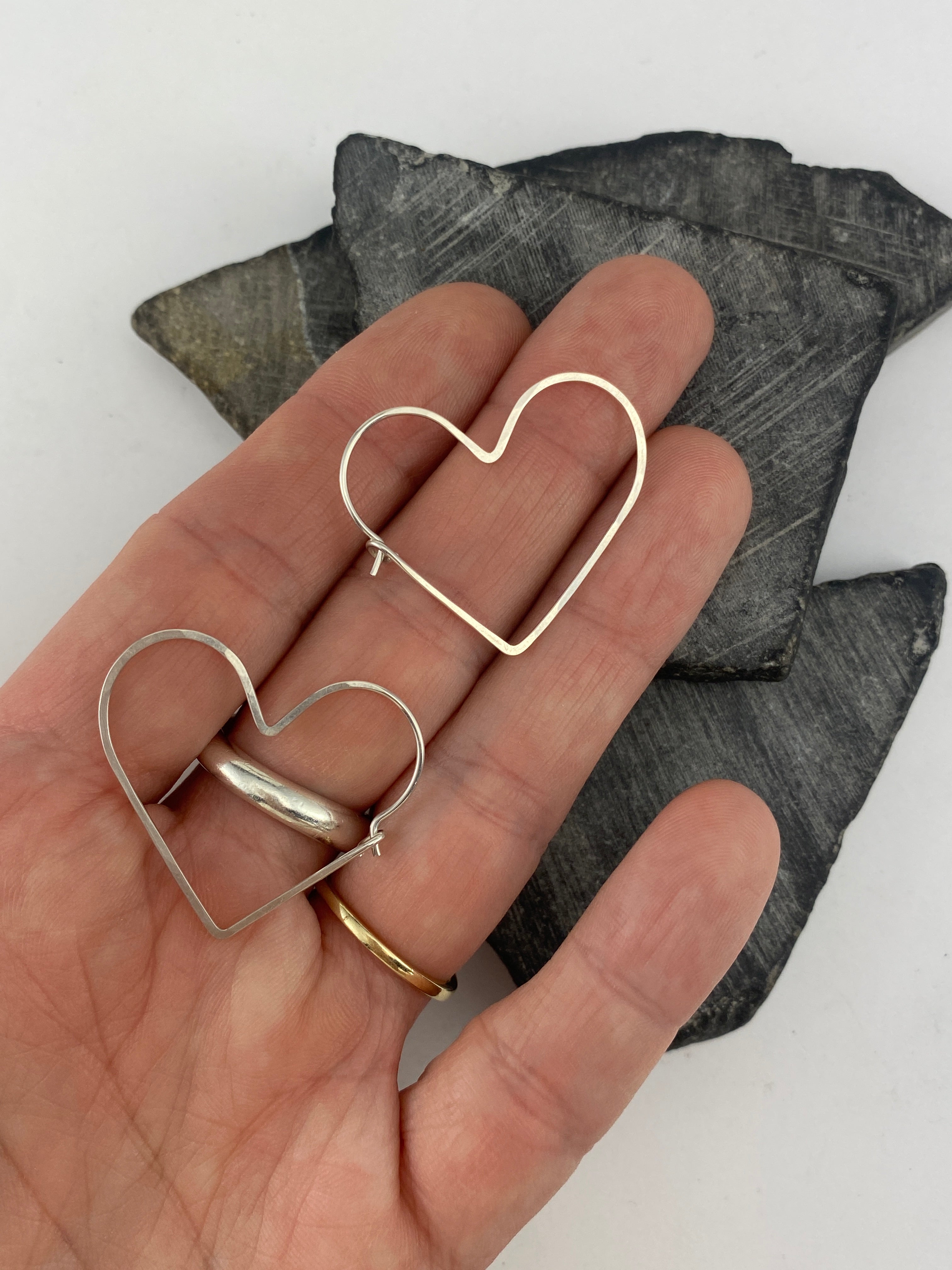 Sterling Silver Heart Hoop Earrings | Boho Hoops | Geometric Earrings | Heart Shaped Hoops | Sterling Silver Fill | Handmade Hammered Hoops