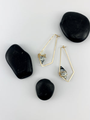 Dendritic Agate Kite Hoops with 14k Gold Fill