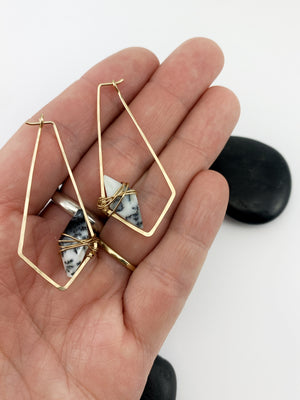 Dendritic Agate Kite Hoops with 14k Gold Fill