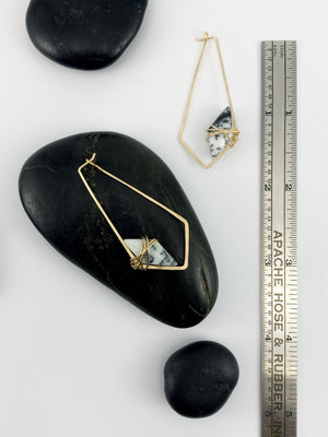 Dendritic Agate Gold Kite Hoops | Geometric Earrings | Minimalist Earrings | Lightweight Jewelry | Hammered Hoops