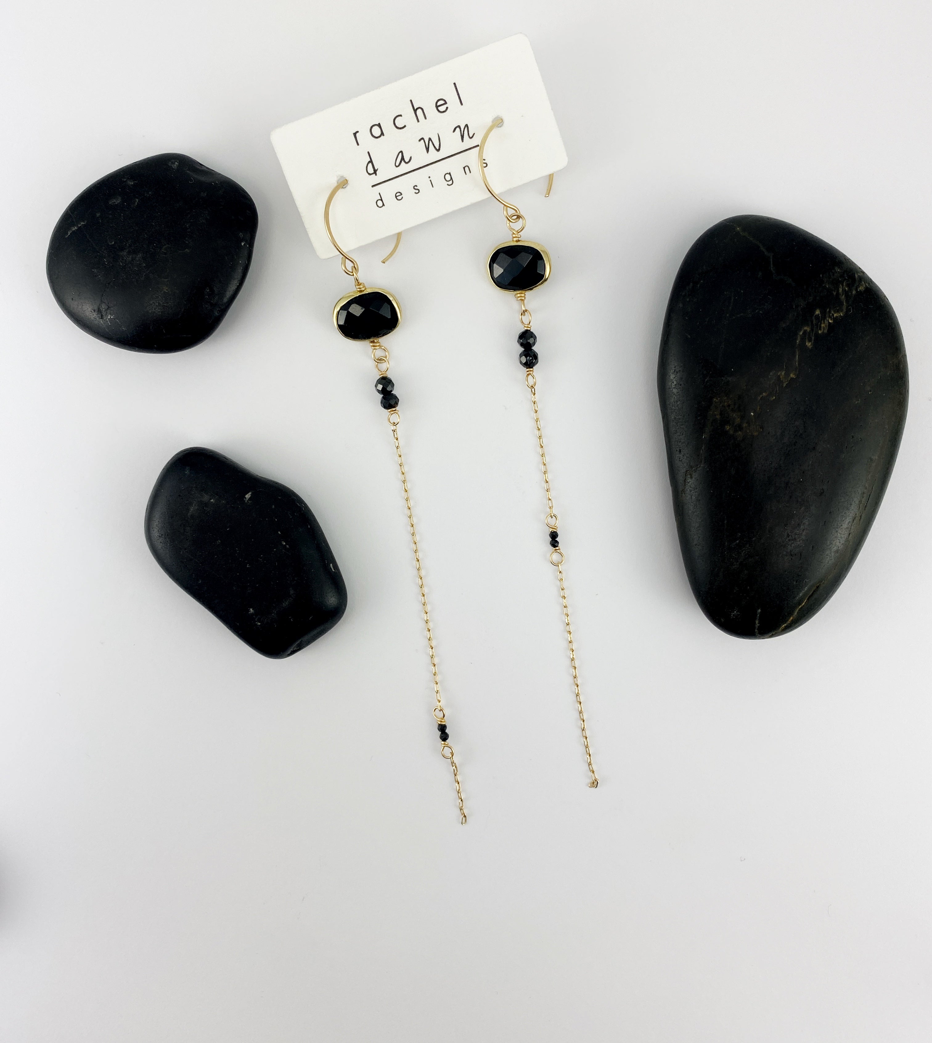 Asymmetrical Onyx Drop Earrings with 14k Gold Fill