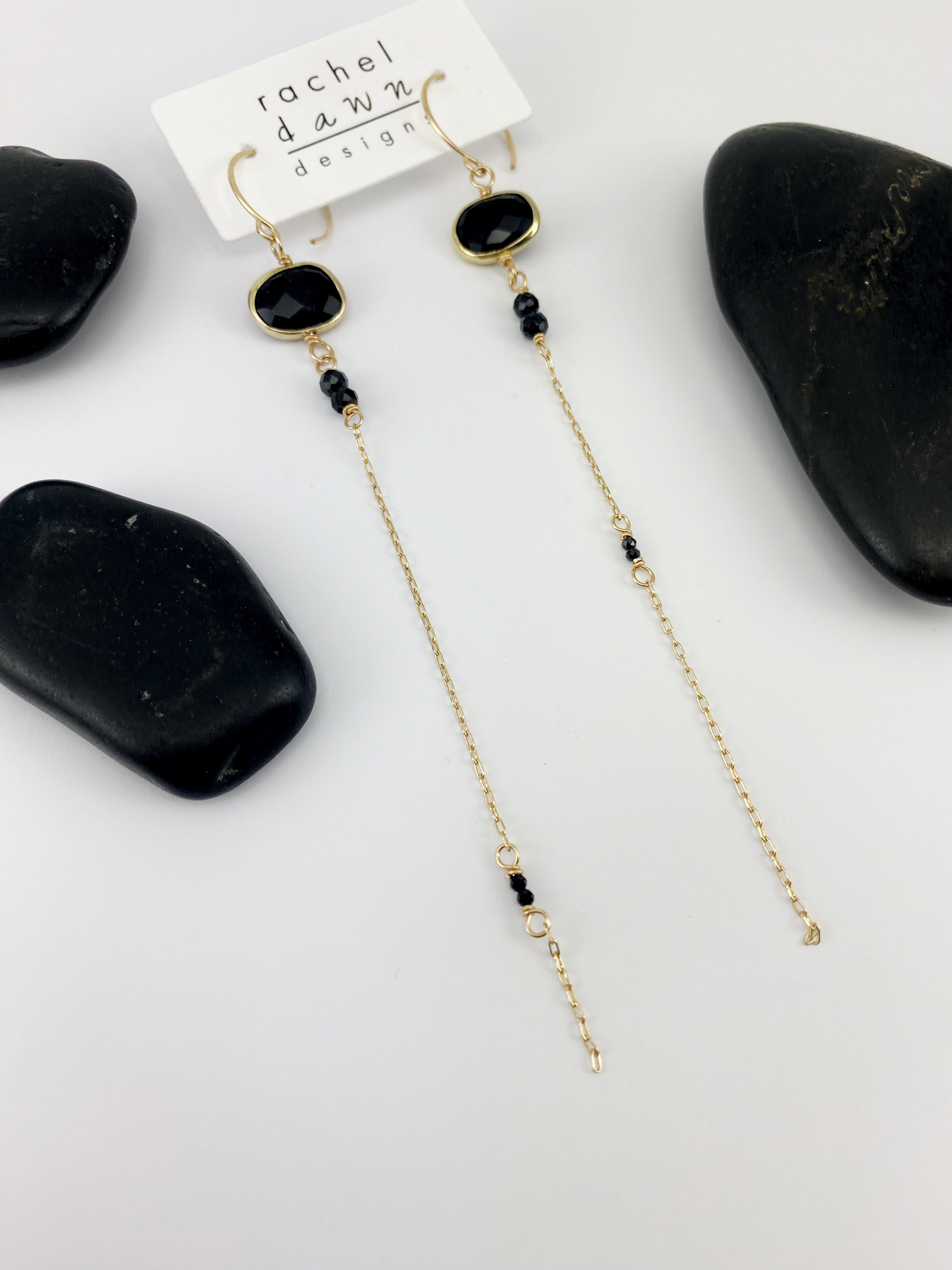 Asymmetrical Onyx Drop Earrings with 14k Gold Fill