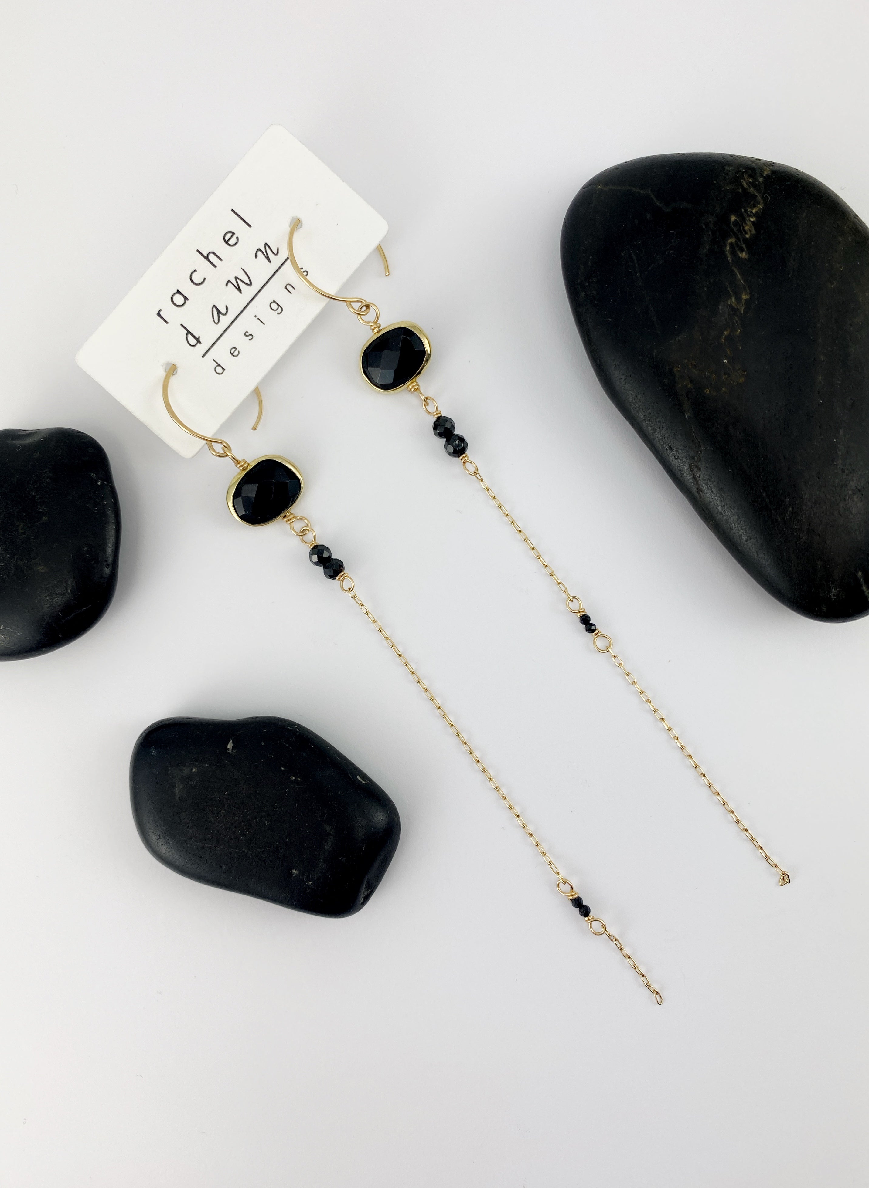 Asymmetrical Onyx Drop Earrings with 14k Gold Fill