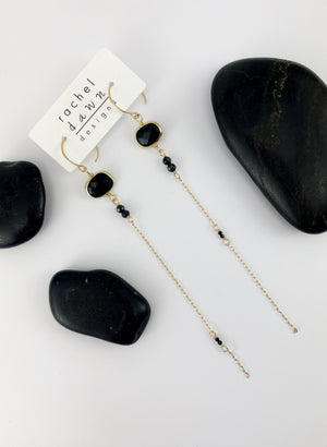 Asymmetrical Gold Onyx Drop Earrings | Gemstone Earrings | Modern Earrings | Mismatched Earrings | Edgy Style | Gold Boho Earrings | Birthstone Earrings | Birthstone Jewelry