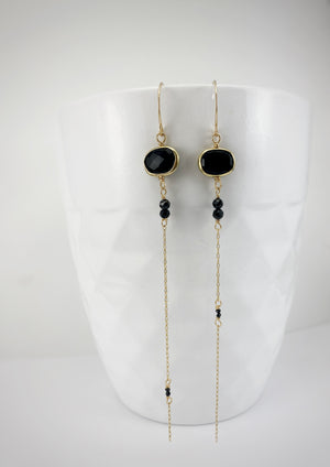 Asymmetrical Gold Onyx Drop Earrings | Gemstone Earrings | Modern Earrings | Mismatched Earrings | Edgy Style | Gold Boho Earrings | Birthstone Earrings | Birthstone Jewelry