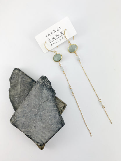 Asymmetrical Gold Aquamarine Drop Earrings  | Gemstone Earrings | Modern Earrings | Mismatched Earrings | Edgy Style | Gold Boho Earrings | Birthstone Earrings | Birthstone Jewelry
