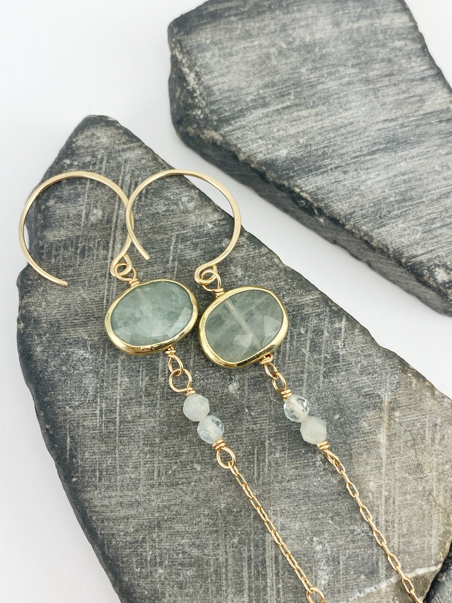 Asymmetrical Gold Aquamarine Drop Earrings  | Gemstone Earrings | Modern Earrings | Mismatched Earrings | Edgy Style | Gold Boho Earrings | Birthstone Earrings | Birthstone Jewelry