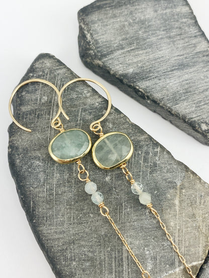 Asymmetrical Gold Aquamarine Drop Earrings  | Gemstone Earrings | Modern Earrings | Mismatched Earrings | Edgy Style | Gold Boho Earrings | Birthstone Earrings | Birthstone Jewelry