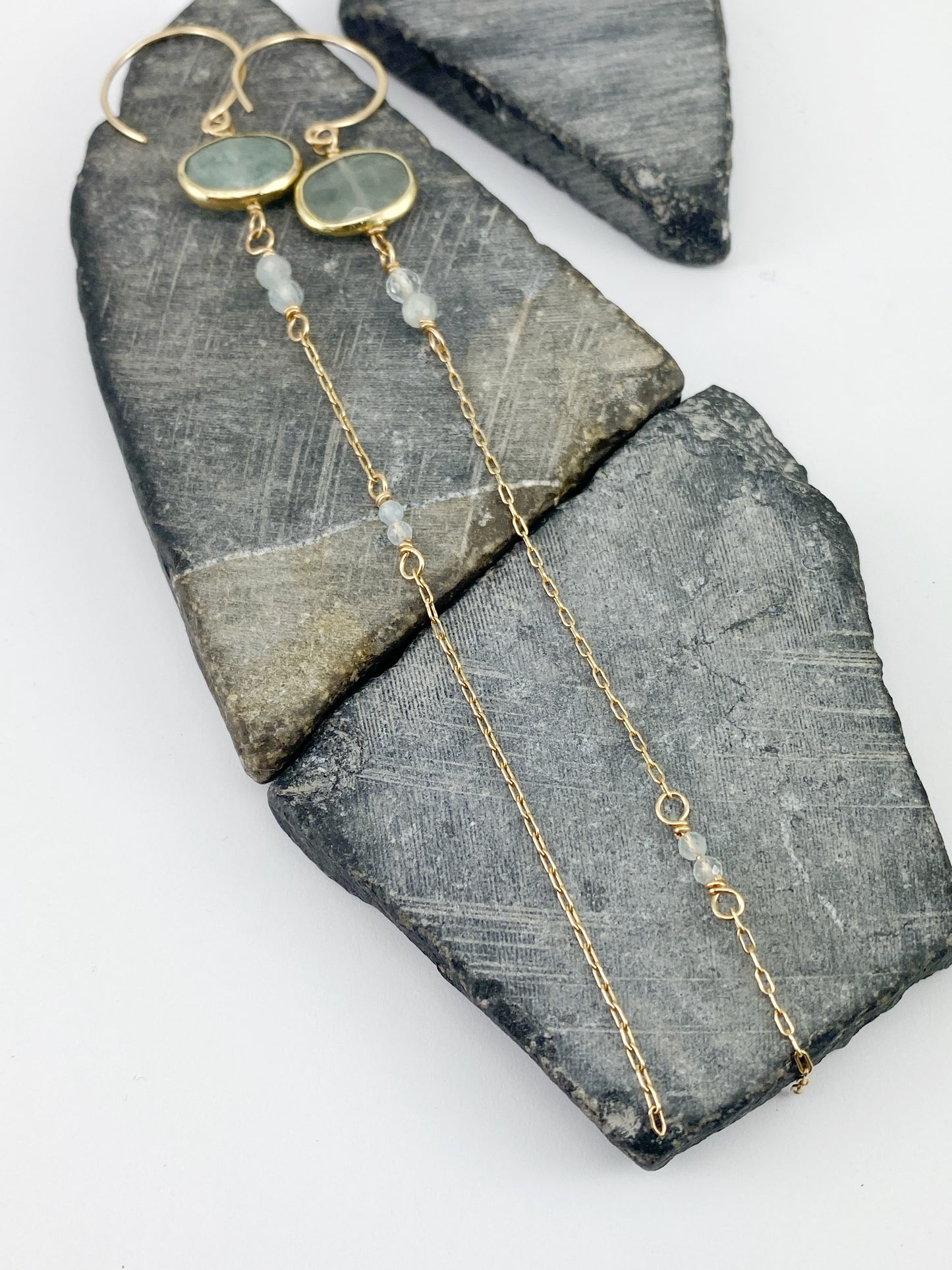 Asymmetrical Gold Aquamarine Drop Earrings  | Gemstone Earrings | Modern Earrings | Mismatched Earrings | Edgy Style | Gold Boho Earrings | Birthstone Earrings | Birthstone Jewelry