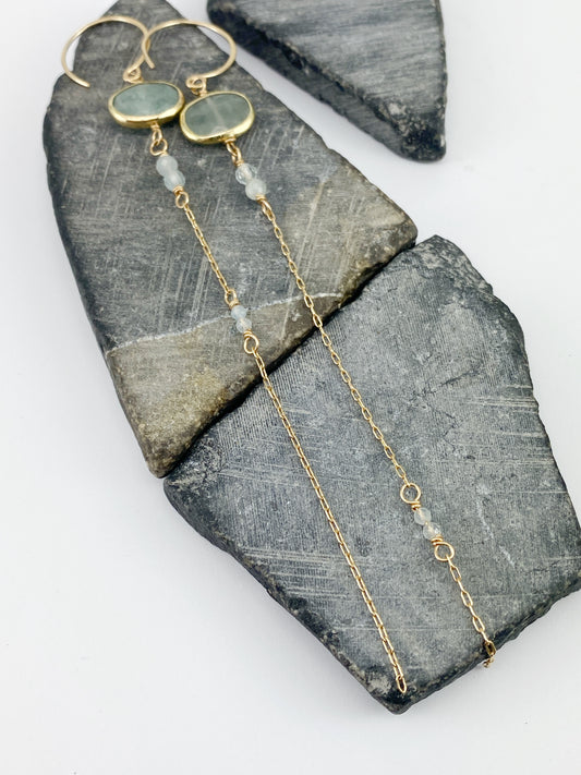 Asymmetrical Gold Aquamarine Drop Earrings  | Gemstone Earrings | Modern Earrings | Mismatched Earrings | Edgy Style | Gold Boho Earrings | Birthstone Earrings | Birthstone Jewelry