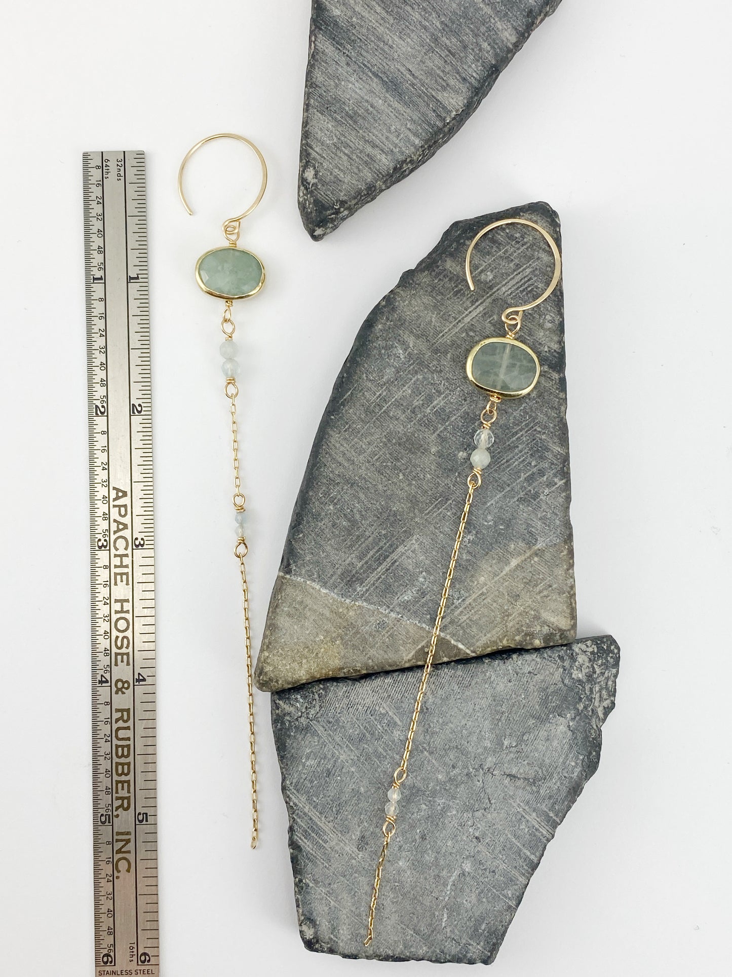 Asymmetrical Gold Aquamarine Drop Earrings  | Gemstone Earrings | Modern Earrings | Mismatched Earrings | Edgy Style | Gold Boho Earrings | Birthstone Earrings | Birthstone Jewelry