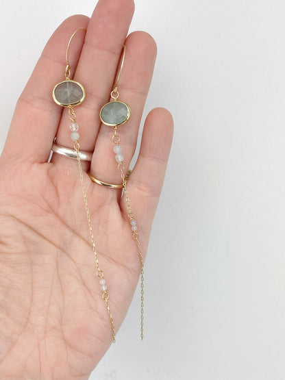 Asymmetrical Gold Aquamarine Drop Earrings  | Gemstone Earrings | Modern Earrings | Mismatched Earrings | Edgy Style | Gold Boho Earrings | Birthstone Earrings | Birthstone Jewelry