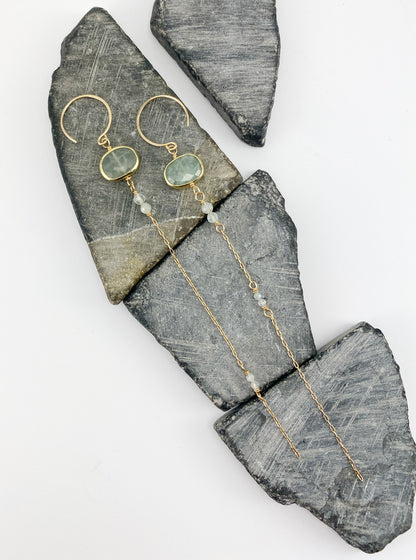 Asymmetrical Gold Aquamarine Drop Earrings  | Gemstone Earrings | Modern Earrings | Mismatched Earrings | Edgy Style | Gold Boho Earrings | Birthstone Earrings | Birthstone Jewelry