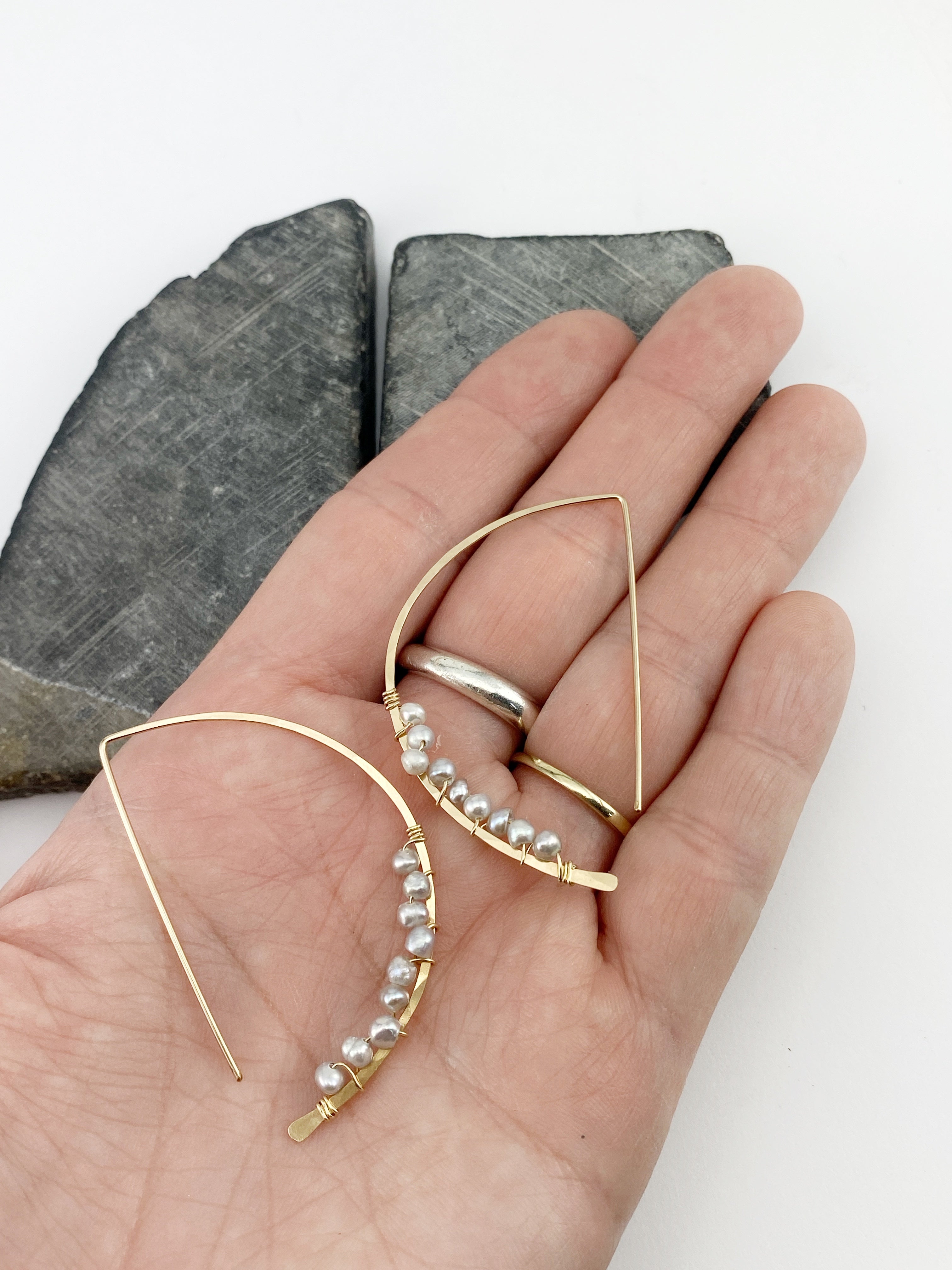 Grey Fresh Water Pearl Half Moon Threaders with 14k Gold Fill