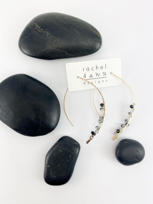 Tourmalated Quartz Petal Open Hoops | Arc Earrings | Petal Threaders | Open Hoops |Gold Boho Earrings | Minimalist Earrings | Lightweight Earrings