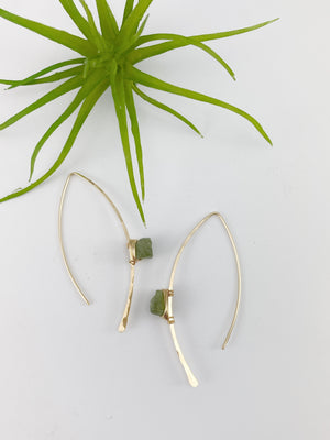 Raw Peridot Threader Earrings