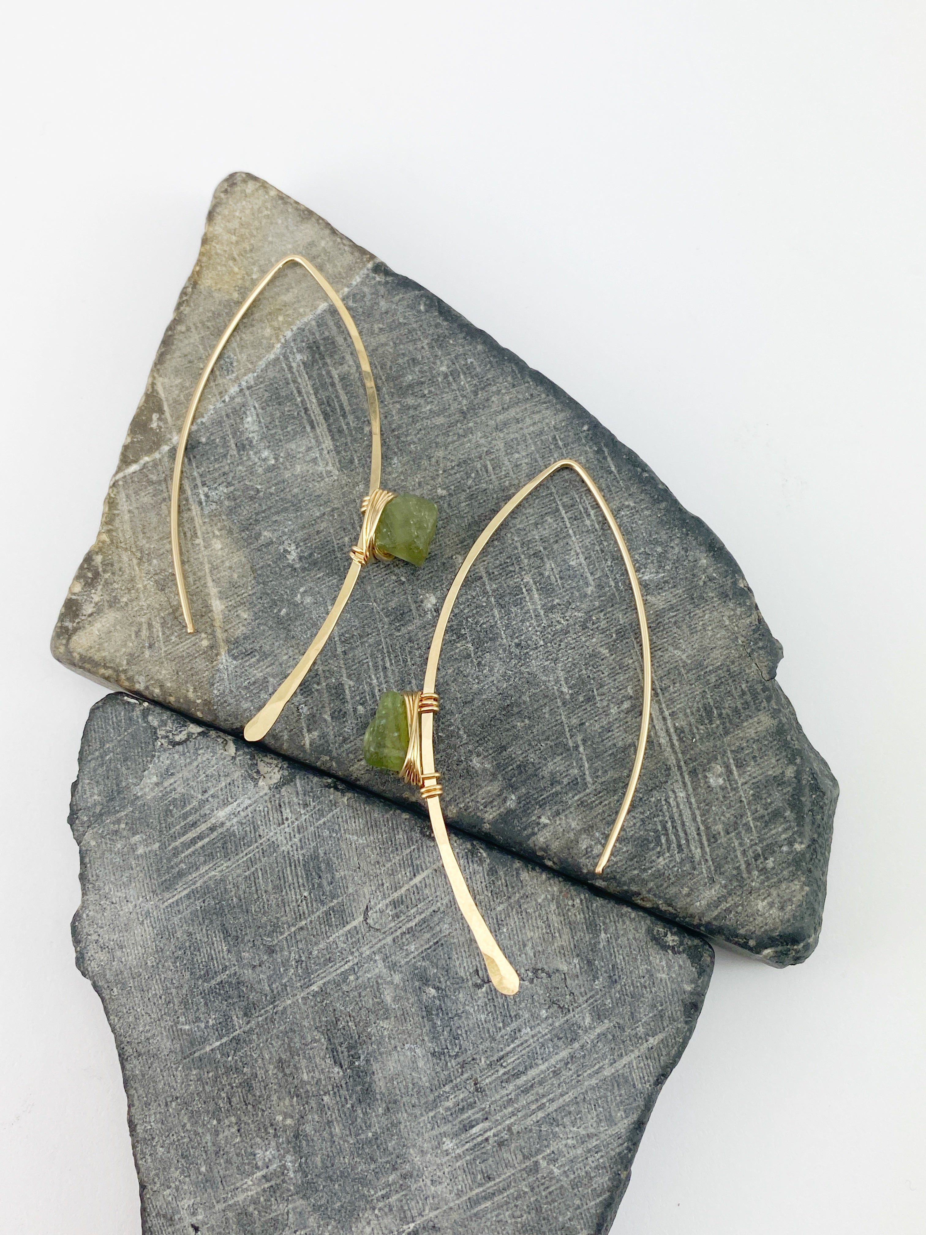 Raw Peridot Threader Earrings