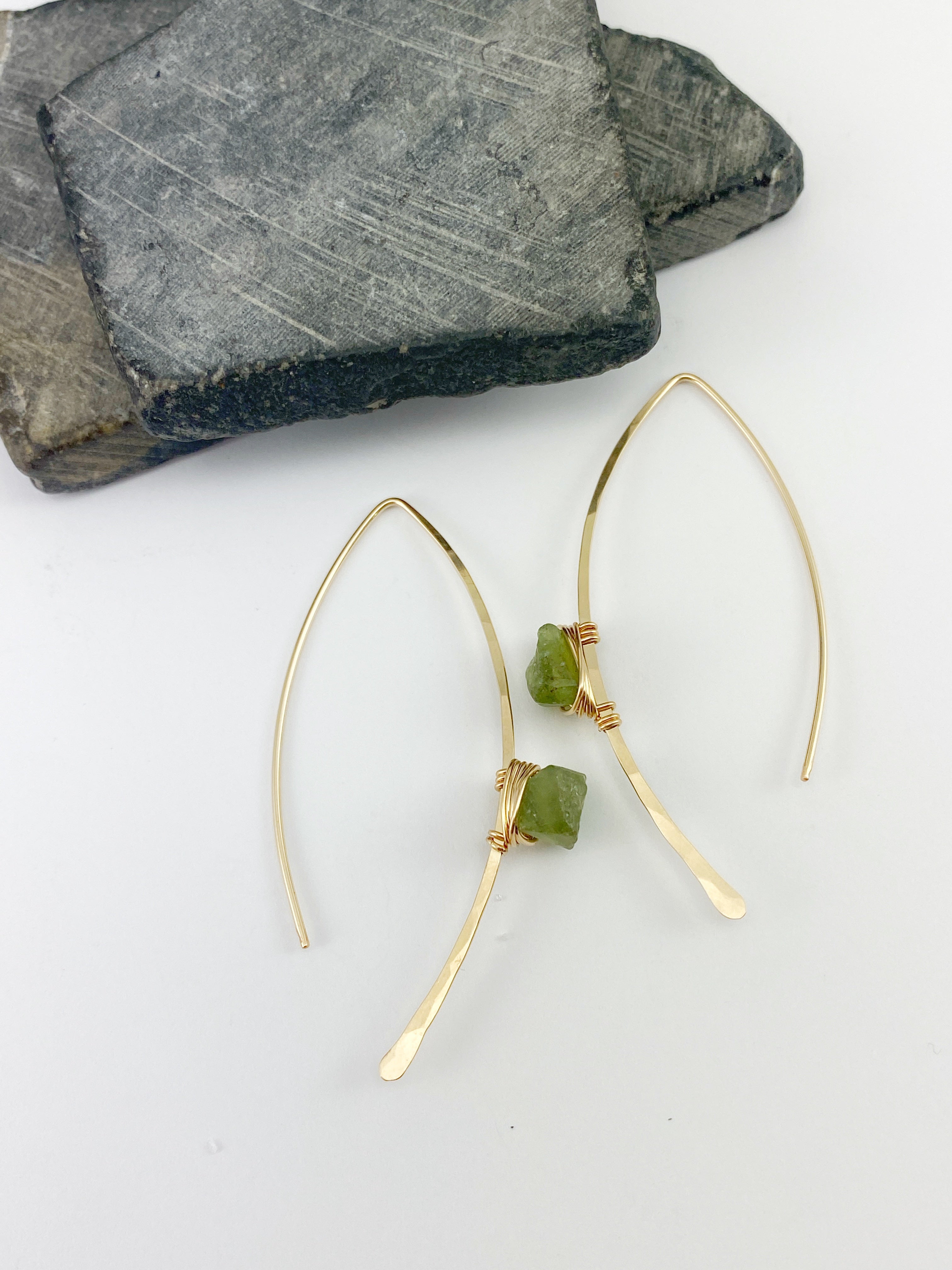 Raw Peridot Threader Earrings