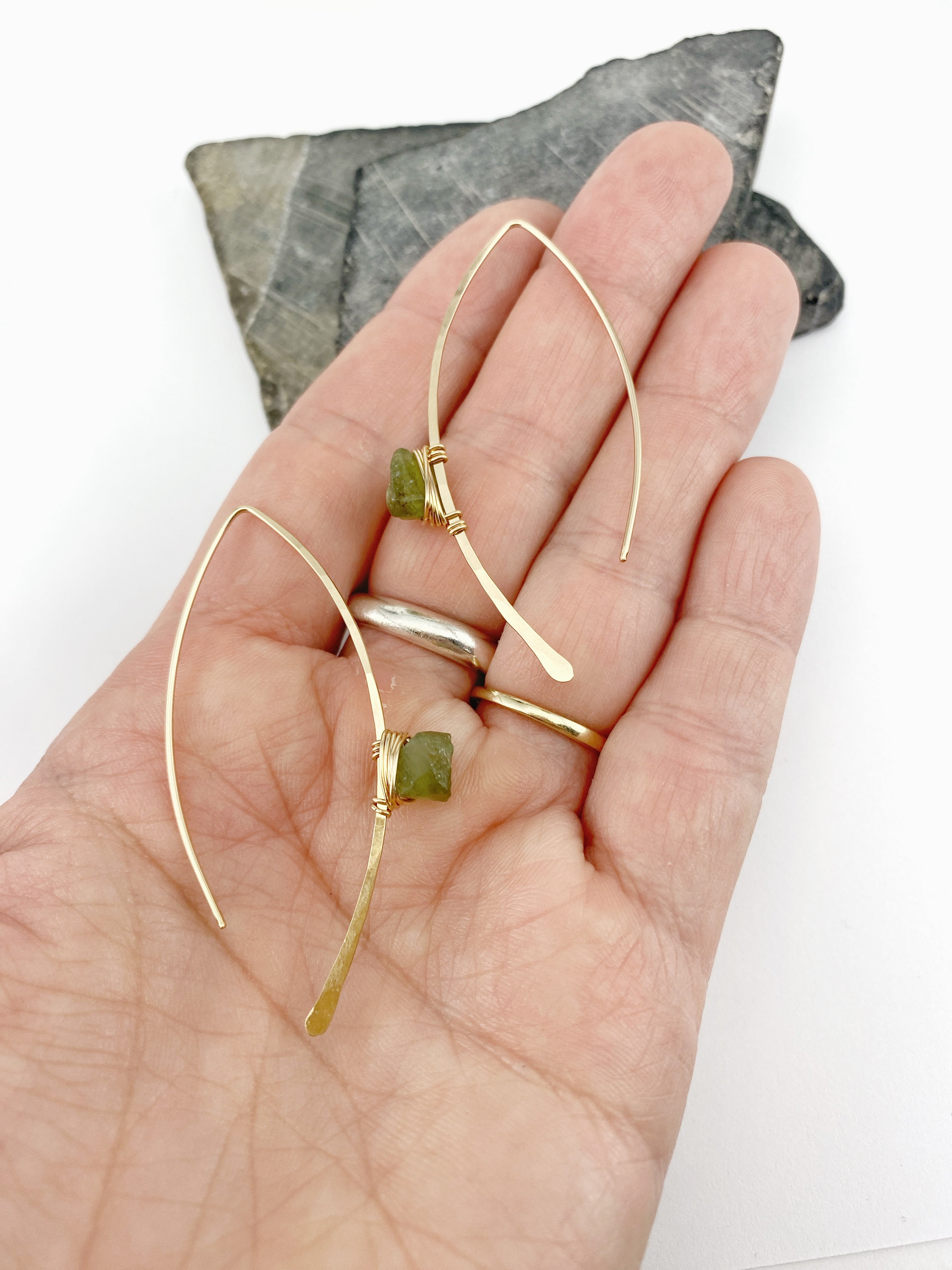 Raw Peridot Threader Earrings